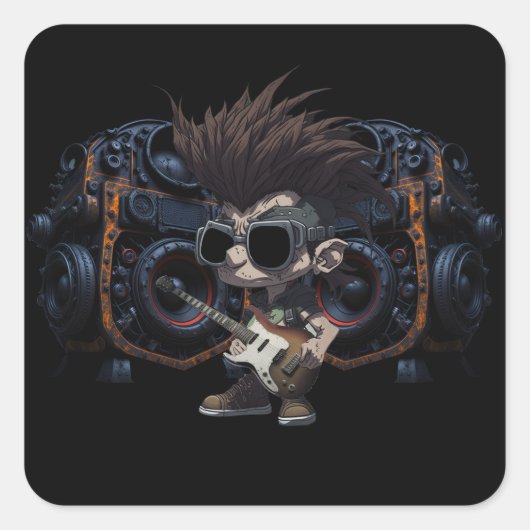 Cartoon Grunge Punk Rock & Roll Gitarren-Lautsprec Quadratischer Aufkleber (Vorderseite)