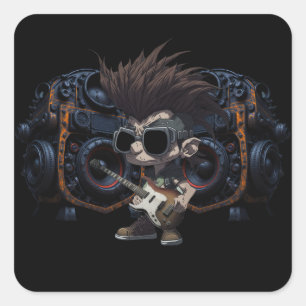 Cartoon Grunge Punk Rock & Roll Gitarren-Lautsprec Quadratischer Aufkleber