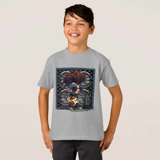 Cartoon Grunge Punk Rock & Roll Guitar Lautspreche T-Shirt (Vorne ganz)
