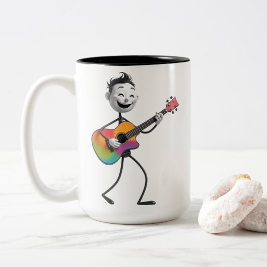 Cartoon Guitarist Mug Zweifarbige Tasse (Mit Donut)