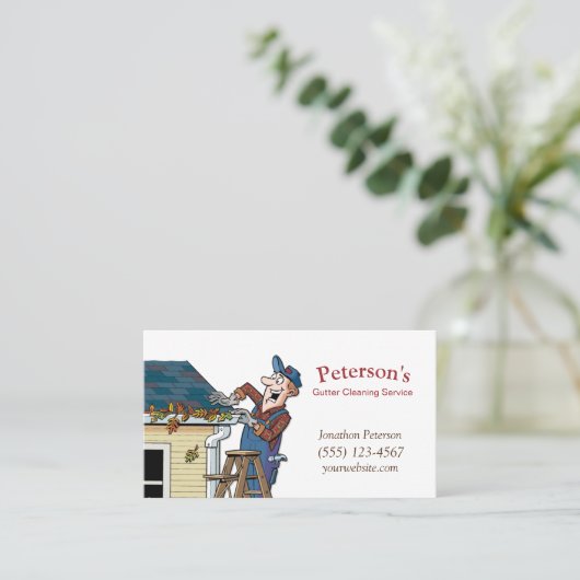 Cartoon Gutter Clearing Service Typ Visitenkarte (Stehend Vorderseite)