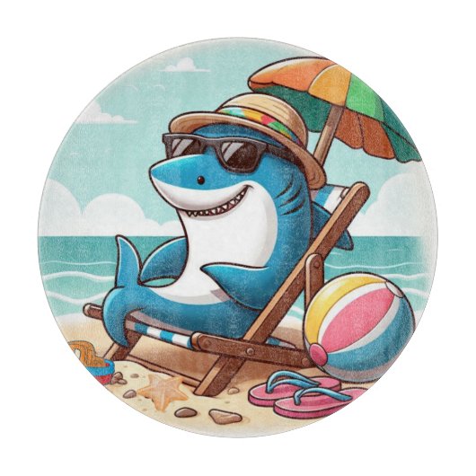 Cartoon Hai am Strand Schneidebrett (Vorderseite)