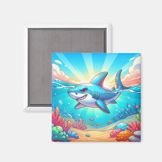 Cartoon Hai Schwimmen durch den Ozean Magnet (Vorderseite/Rückseite)