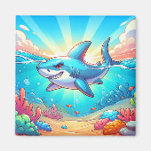 Cartoon Hai Schwimmen durch den Ozean Magnet (Vorne)