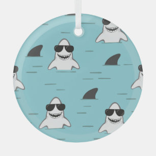 Cartoon Haie: Marine Vintage Muster. Ornament Aus Glas