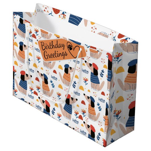 Cartoon Hallo Hund nahtlos Muster große Geschenkta Geschenktüte (Vorderseite Schrägansicht)