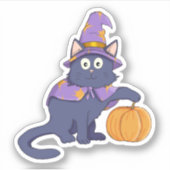 Cartoon Halloween Wizard Cat Aufkleber (Vorderseite)