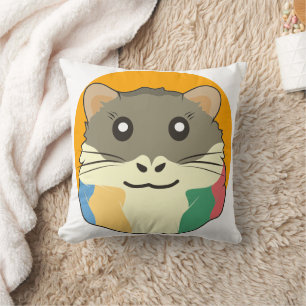 Cartoon Hamster mit mehrfarbigem Scarf Kissen