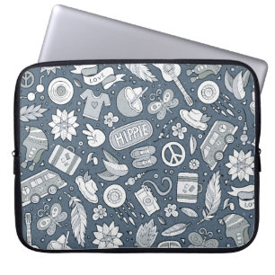 Cartoon handgezogene Hippie-Doodles nahtloses Must Laptopschutzhülle