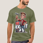 Cartoon Handyman Character Holding Hammer T-Shirt (Vorderseite)