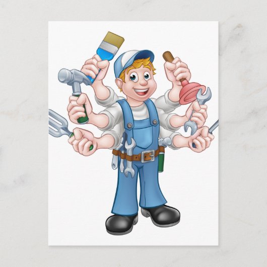 Cartoon Handyman Postkarte (Vorderseite)