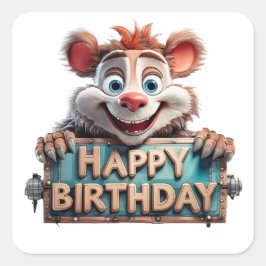 Cartoon Happy Birthday Illustration Quadratischer Aufkleber