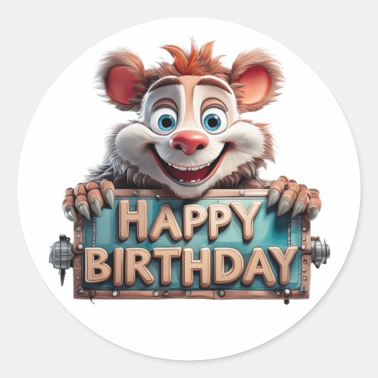 Cartoon Happy Birthday Illustration Runder Aufkleber (Vorderseite)