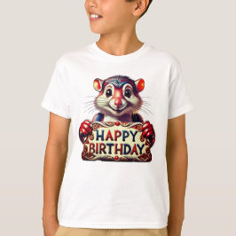 Cartoon Happy Birthday Mouse Illustration T-Shirt