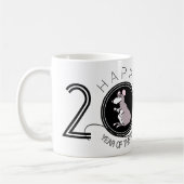 Cartoon Happy Chinese Rat Neujahr 2020 Weiße Tasse (Links)