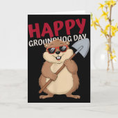 Cartoon Happy Groundhog Day  Karte (Gelbe Blume)