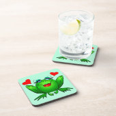 Cartoon Happy Lady Frog Aquamarine Getränkeuntersetzer (Rechte Seite)