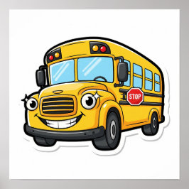 Cartoon Happy School Bus Poster