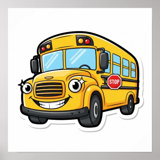 Cartoon Happy School Bus Poster (Vorne)