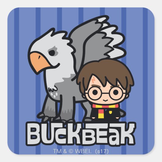 Cartoon Harry Potter and Buckbeak Quadratischer Aufkleber (Vorderseite)