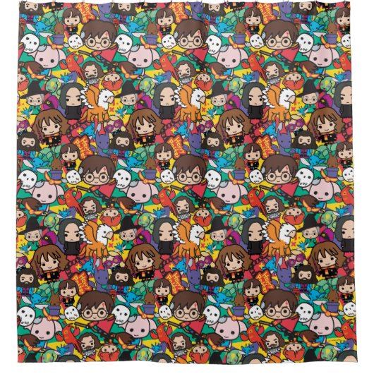 Cartoon Harry Potter Character Toss Pattern Duschvorhang (Vorderseite)