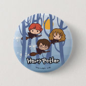 Cartoon Harry, Ron & Hermione, der in Holz fliegt Button (Vorderseite)