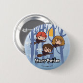 Cartoon Harry, Ron & Hermione, der in Holz fliegt Button (Vorne & Hinten)