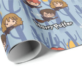 Cartoon Harry, Ron & Hermione, der in Holz fliegt Geschenkpapier (Rolleneckpunkt)