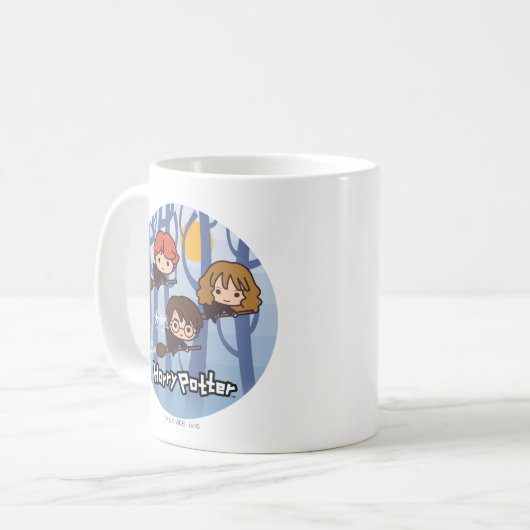 Cartoon Harry, Ron, & Hermione Flying In Woods Kaffeetasse (Vorderseite Links)