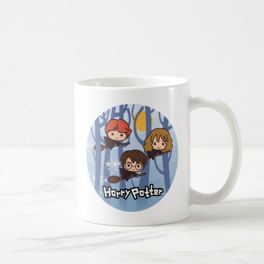 Cartoon Harry, Ron, & Hermione Flying In Woods Kaffeetasse (Rechts)