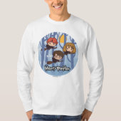Cartoon Harry, Ron, & Hermione Flying In Woods T-Shirt (Vorderseite)