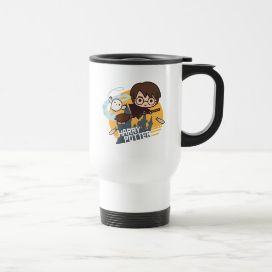 Cartoon Harry und Hedwig-Fliegen hinter Hogwarts Reisebecher (Rechts)