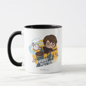 Cartoon Harry und Hedwig-Fliegen hinter Hogwarts Tasse (Links)