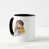 Cartoon Harry und Hedwig-Fliegen hinter Hogwarts Tasse (Vorderseite Links)