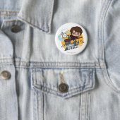 Cartoon Harry und Hedwig Flying Past Hogwarts Button (Beispiel)