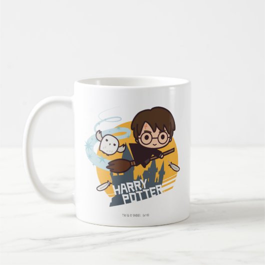Cartoon Harry und Hedwig Flying Past Hogwarts Kaffeetasse (Links)
