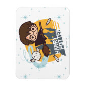 Cartoon Harry und Hedwig Flying Past Hogwarts Magnet (Vertikal)