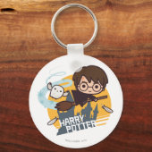 Cartoon Harry und Hedwig Flying Past Hogwarts Schlüsselanhänger (Vorderseite)