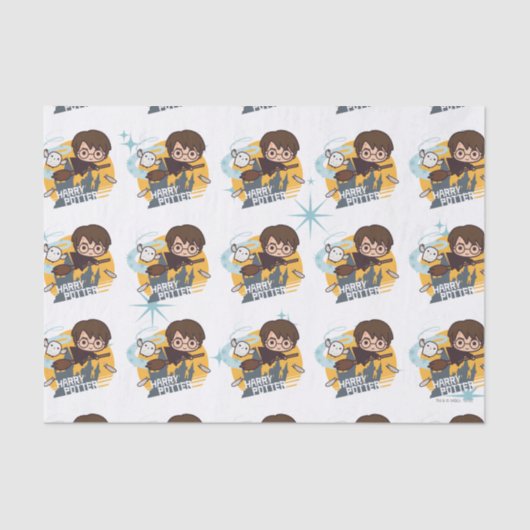 Cartoon Harry und Hedwig Flying Past Hogwarts Seidenpapier (Vorderseite)