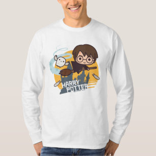 Cartoon Harry und Hedwig Flying Past Hogwarts T-Shirt