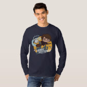 Cartoon Harry und Hedwig Flying Past Hogwarts T-Shirt (Vorne ganz)