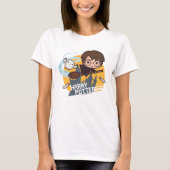 Cartoon Harry und Hedwig Flying Past Hogwarts T-Shirt (Vorderseite)