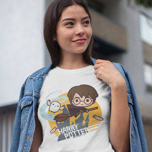 Cartoon Harry und Hedwig Flying Past Hogwarts T-Shirt