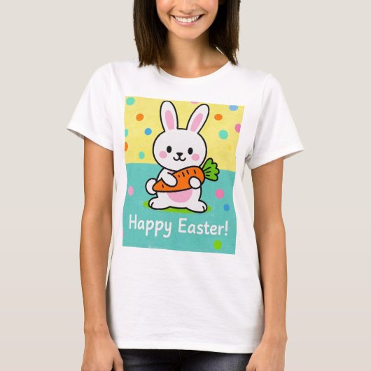 Cartoon-Hase mit Karottenpolka T-Shirt (Vorderseite)