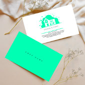 Cartoon Haus Haushaltshilfe Reinigungsdienste blau Visitenkarte