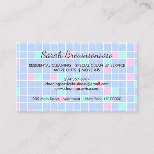 Cartoon Haushaltshilfe Reinigungsservice Tiles Zuh Visitenkarte (Rückseite)