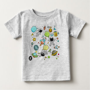 Cartoon, Heather Gray, [Cloud, Rakete, Astronaut] Baby T-shirt