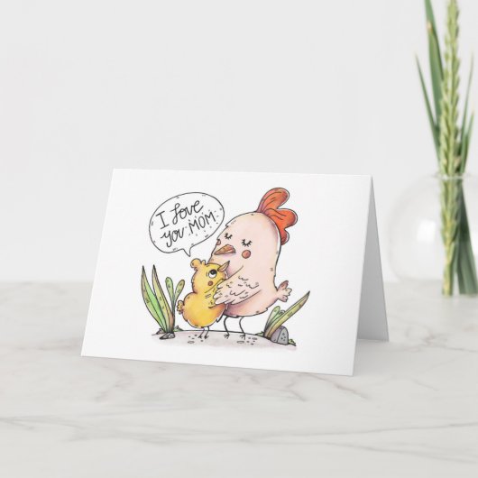 Cartoon Hen and chick Mothers Day Card Karte (Vorderseite)
