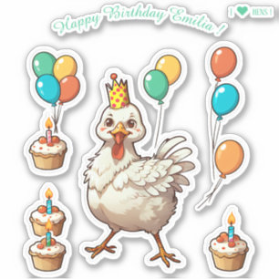 Cartoon Hen Chcken - Happy Birthday Personalisiert Aufkleber