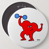 Cartoon Herz Fitness Instructor Personal Trainer Button (Vorne & Hinten)